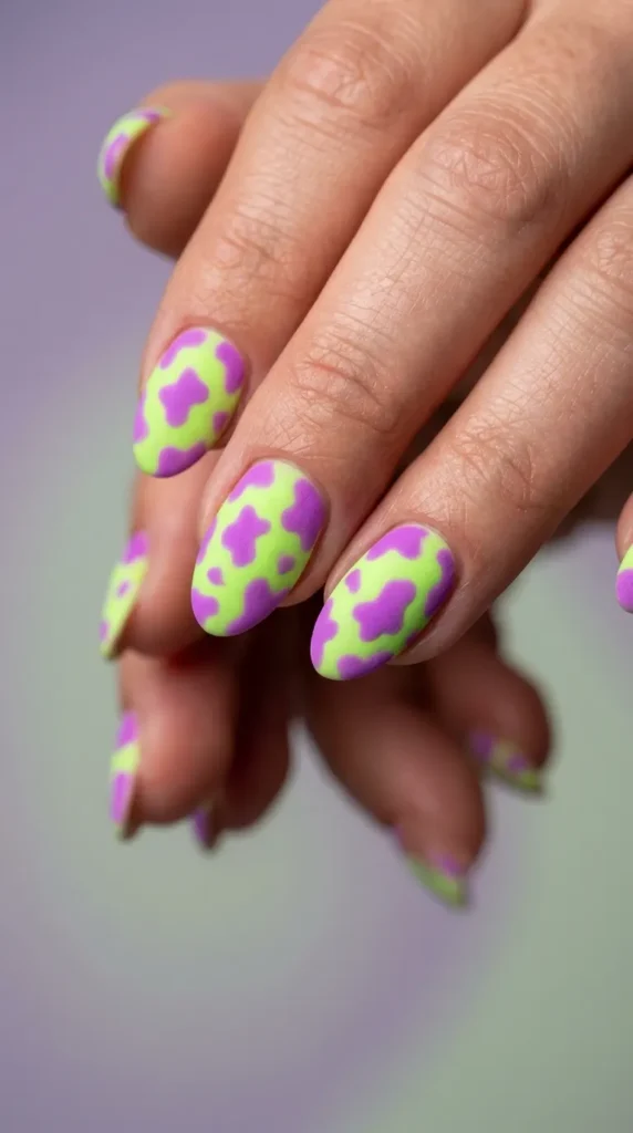 Neon Cow Print Nails