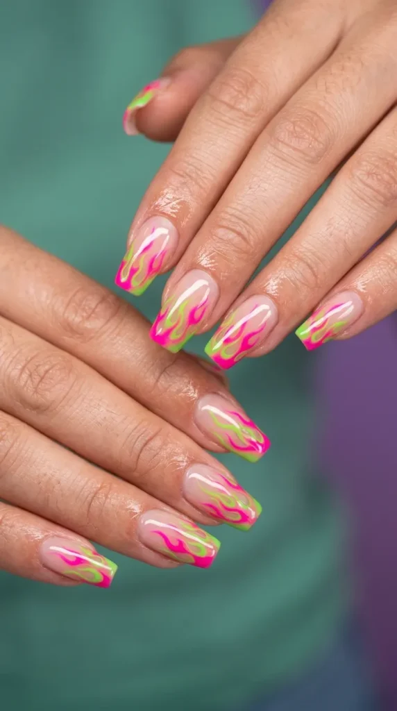 Neon Flame Nail Art