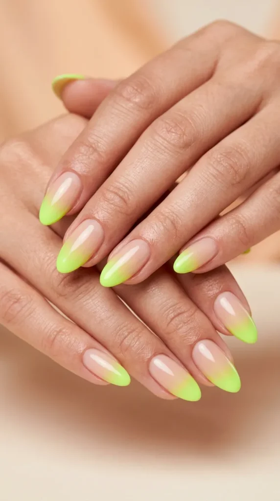 Neon Green French Fade Nails
