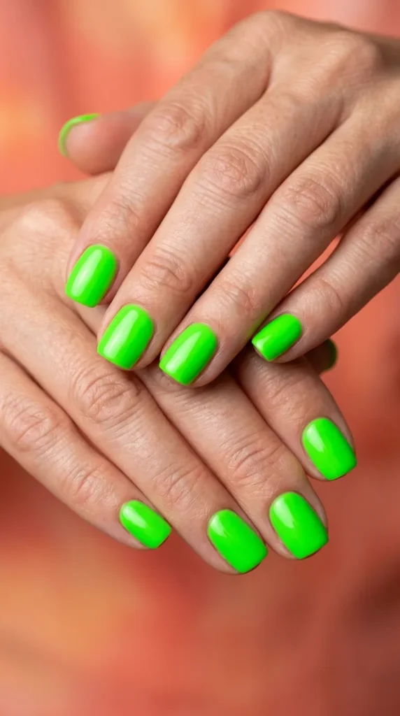 Neon green short nails