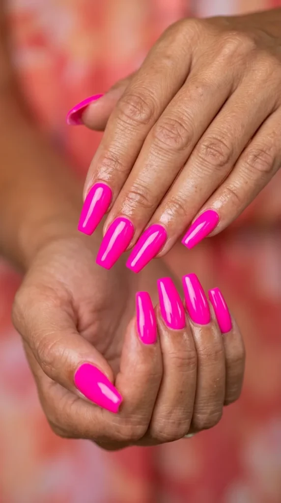 Neon Hot Pink Coffin Nails