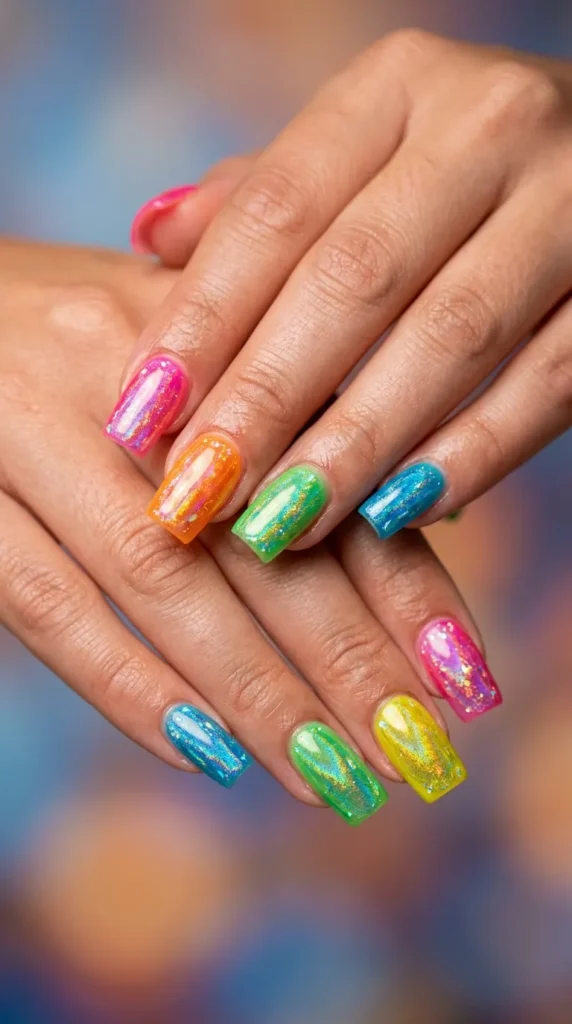 Neon Jelly Square Nails