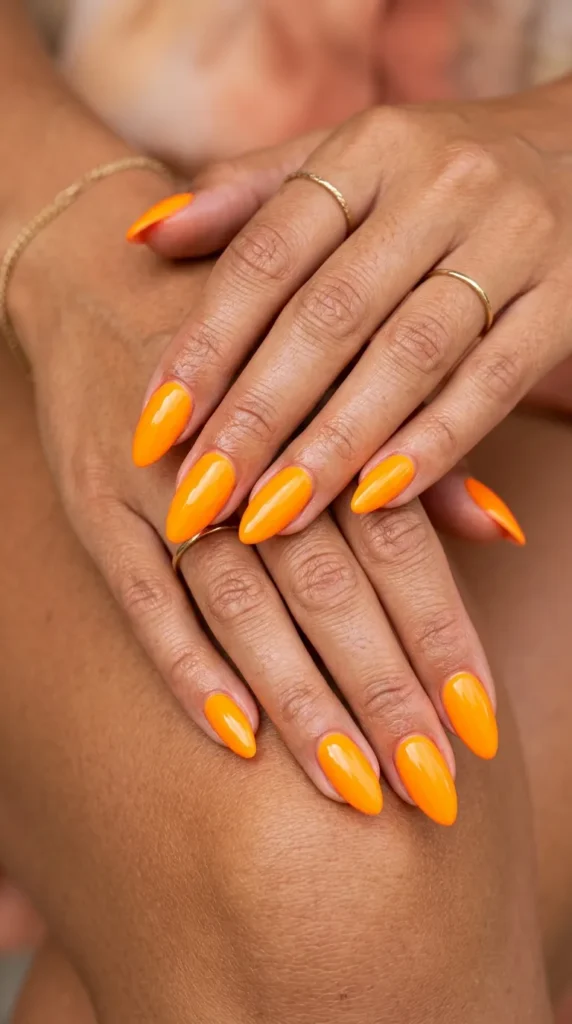 Neon Orange Almond Nails