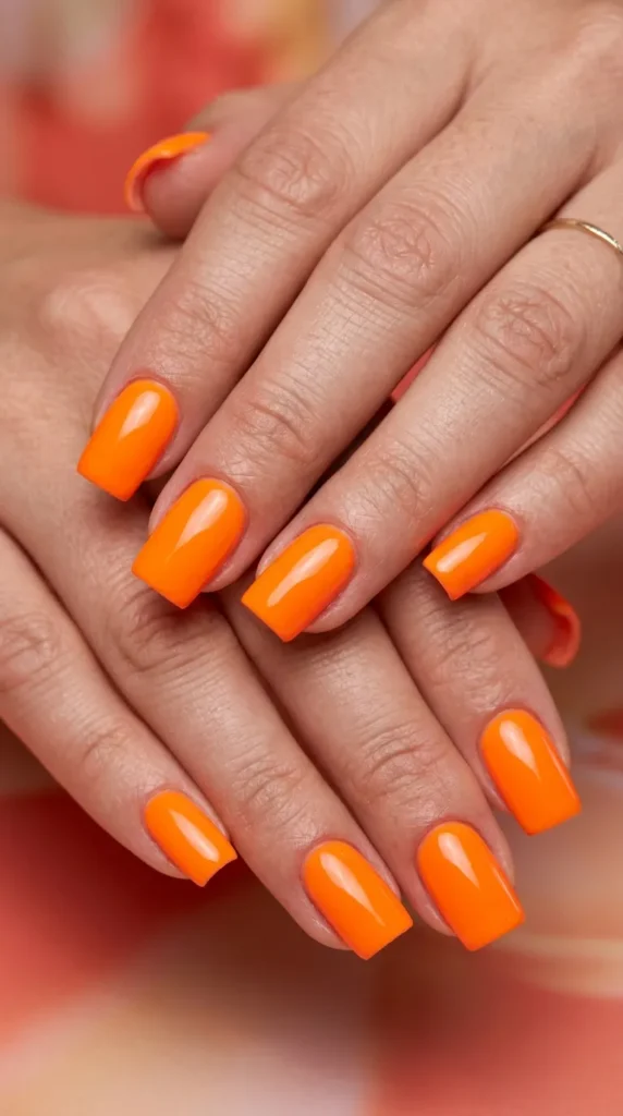 Neon orange bold square nails