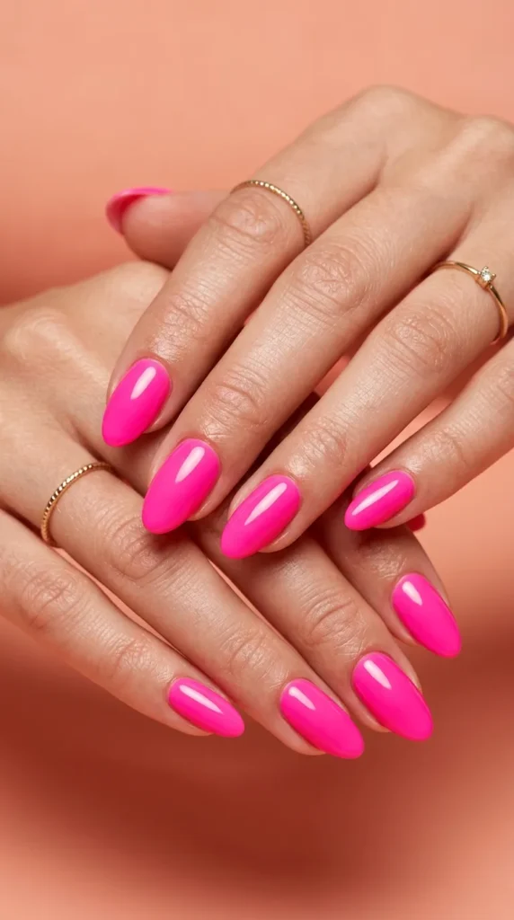 Neon Pink Almond Nails