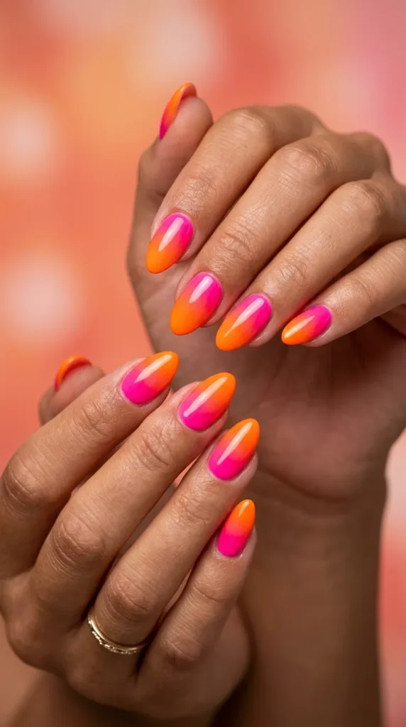 Neon pink to hot orange summer ombre
