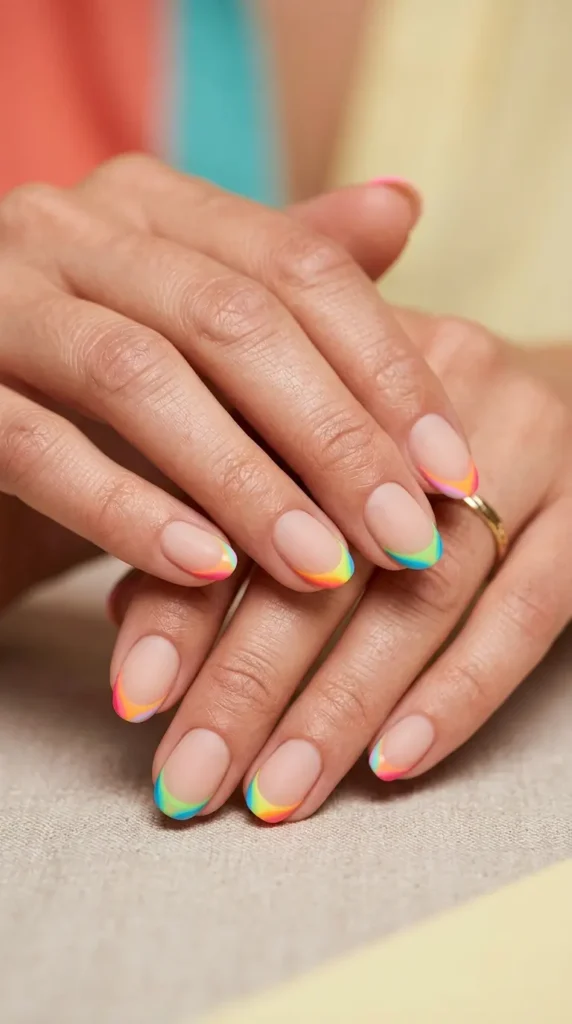 Neon Rainbow French Tips