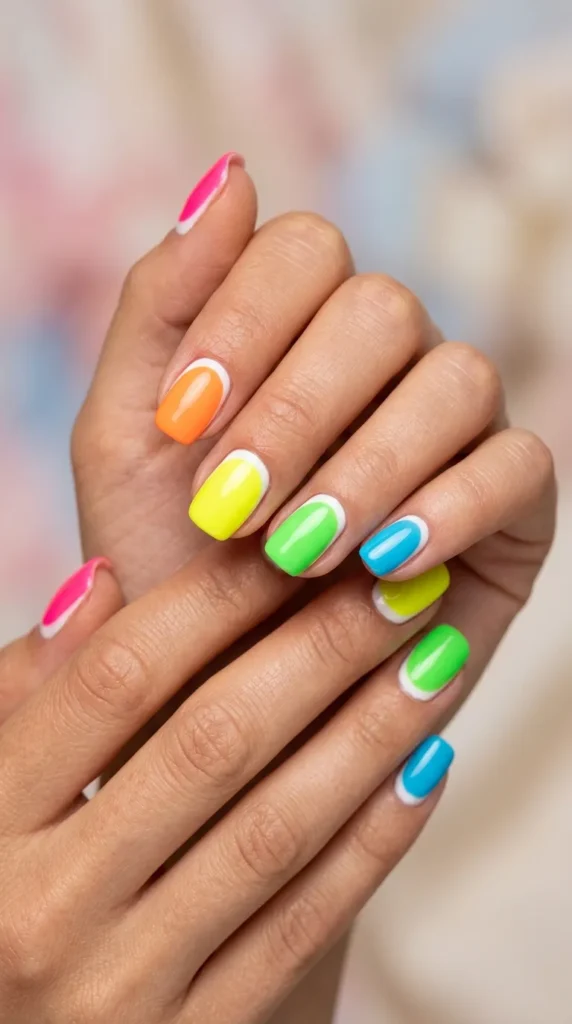 Neon Rainbow Nails
