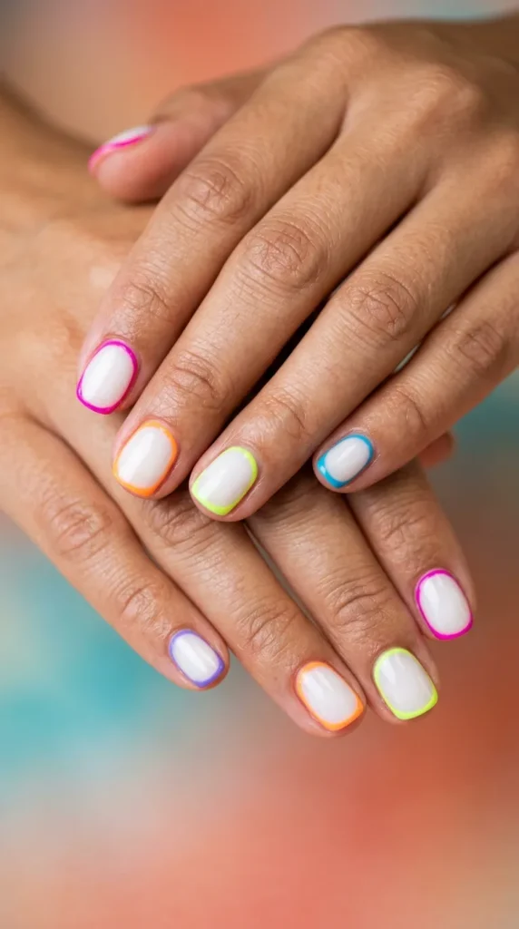 Neon Rainbow Outline Nails