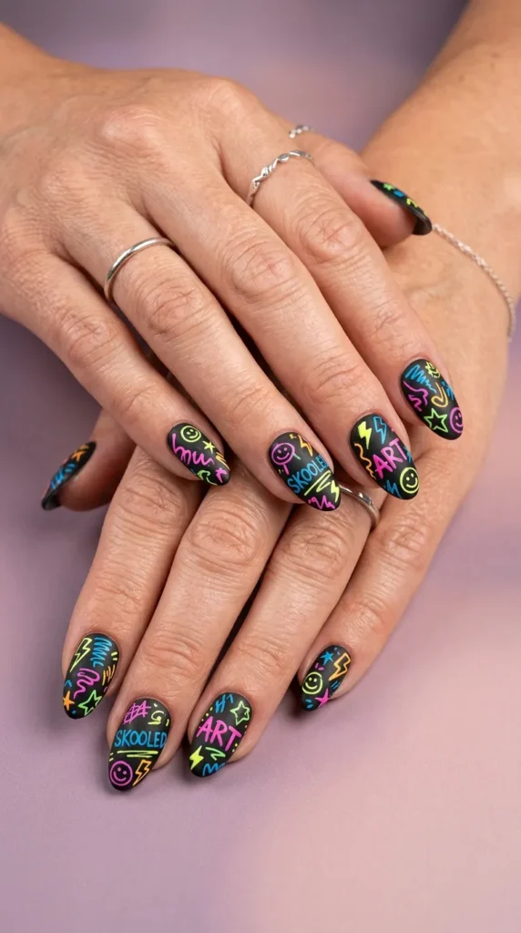Neon Scribble Nails