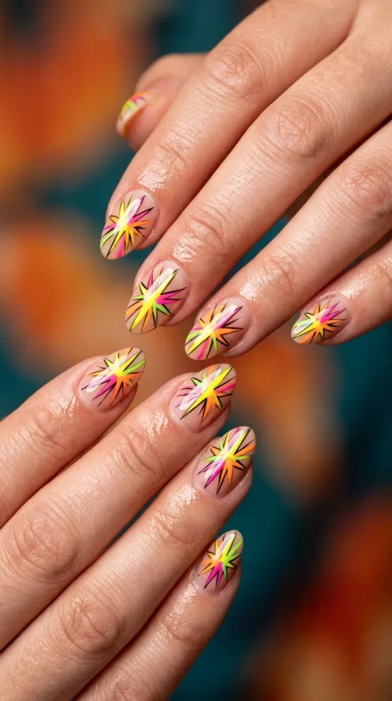 Neon Starburst Nail Art