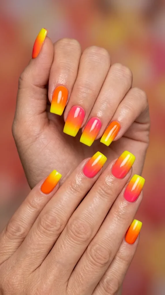 Neon Sunset Square Nails