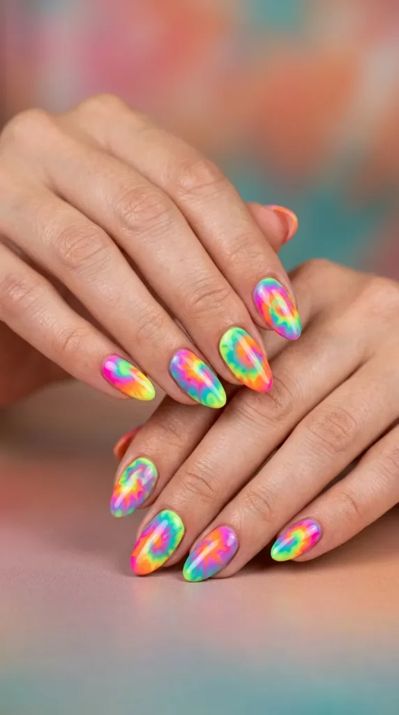 neon tie-dye nails