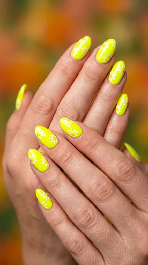 Neon Yellow Daisy Nails