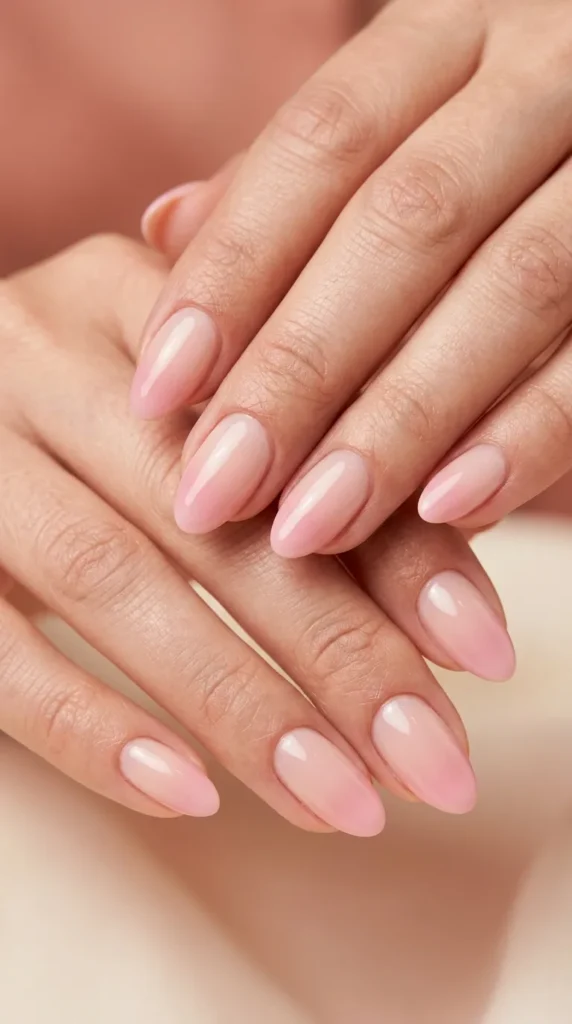 Nude base with pink tip ombre