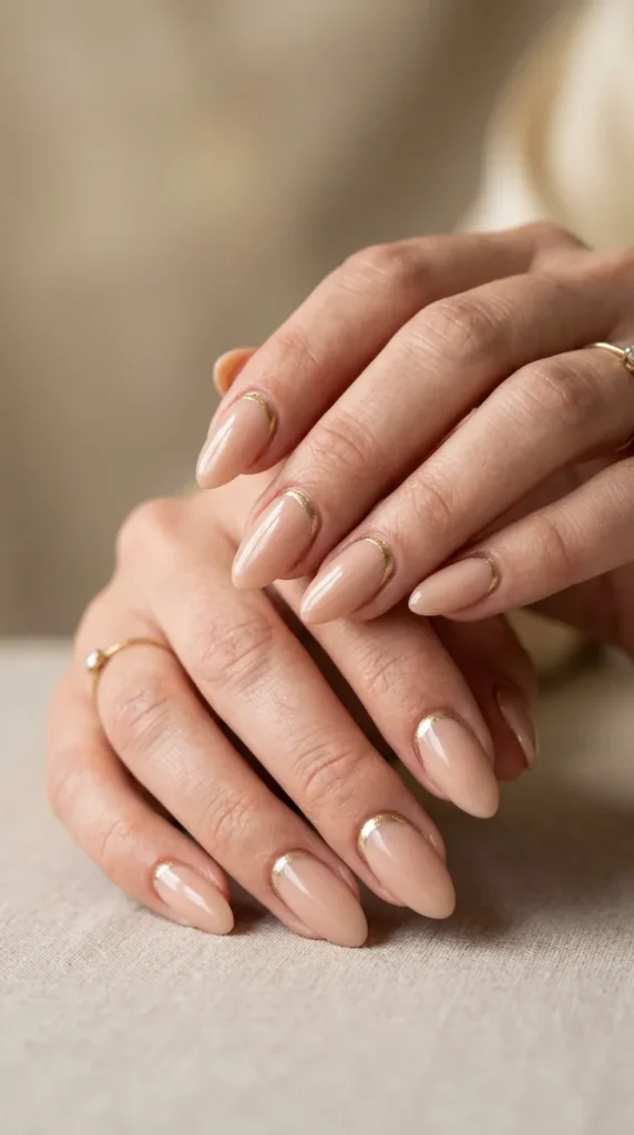 Nude gold chrome cuticle nails
