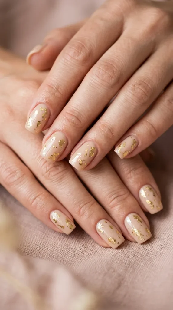 Nude gold foil nails
