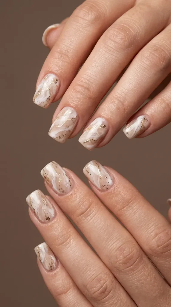 Nude Marble Square Nails