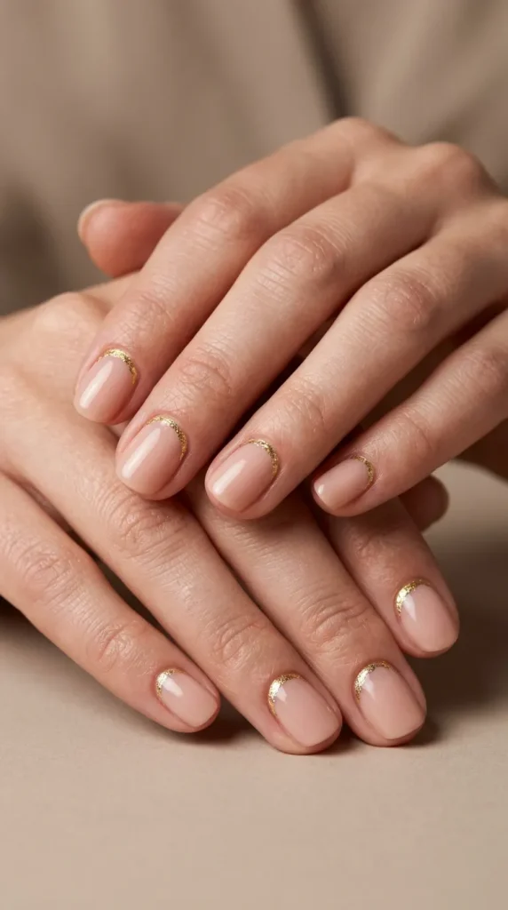 Nude Nails with Gold Cuticle Detail