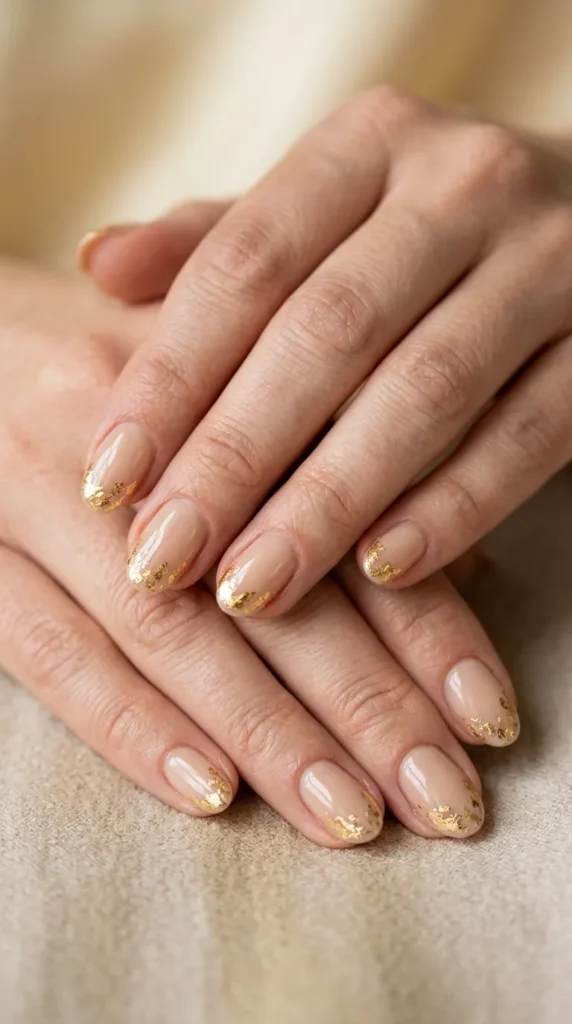 Nude Nails with Gold Foil Accents