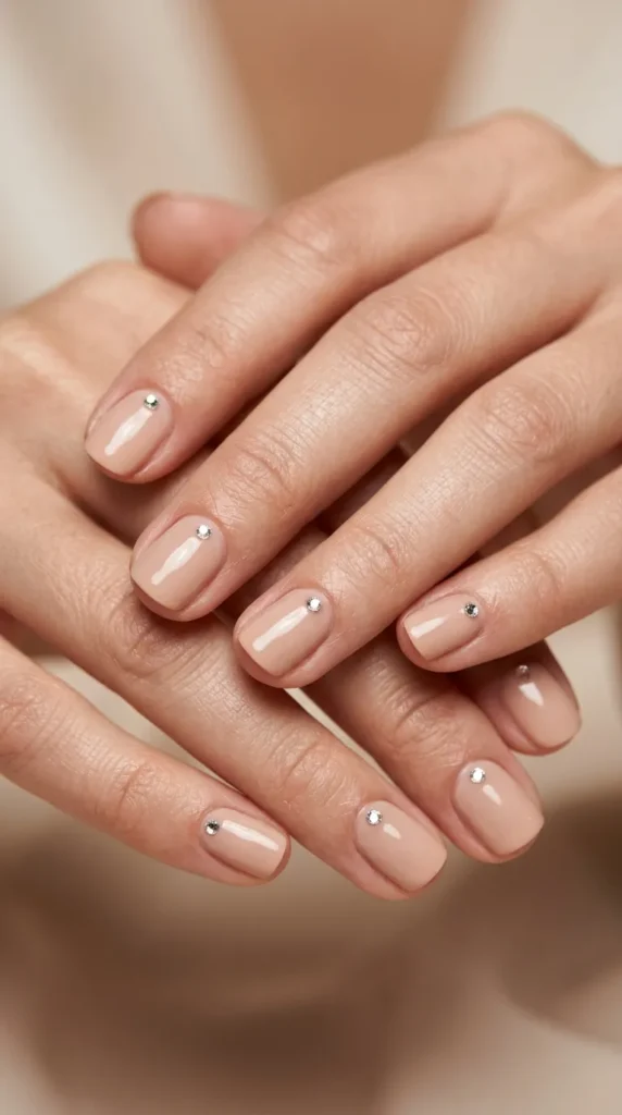Nude Nails with Tiny Crystal Detail