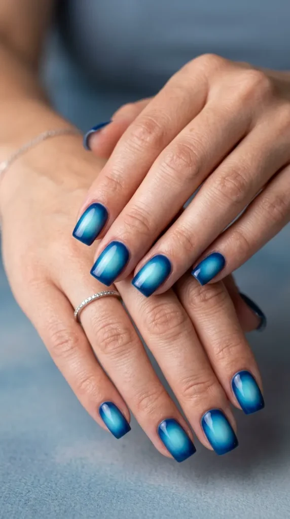 Ocean Blue Aura Square Nails