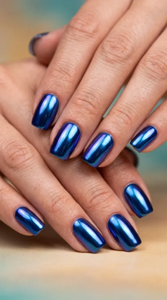 Ocean Blue Chrome Nails