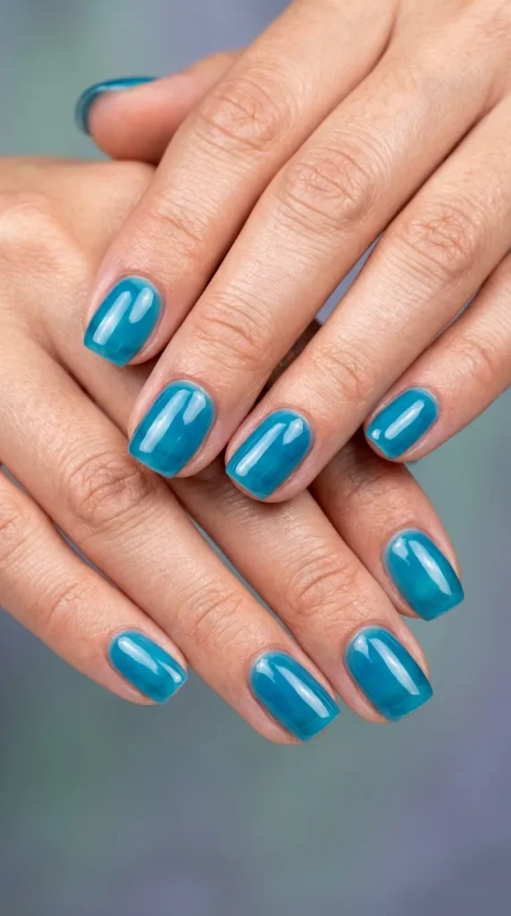Ocean blue jelly glass nails