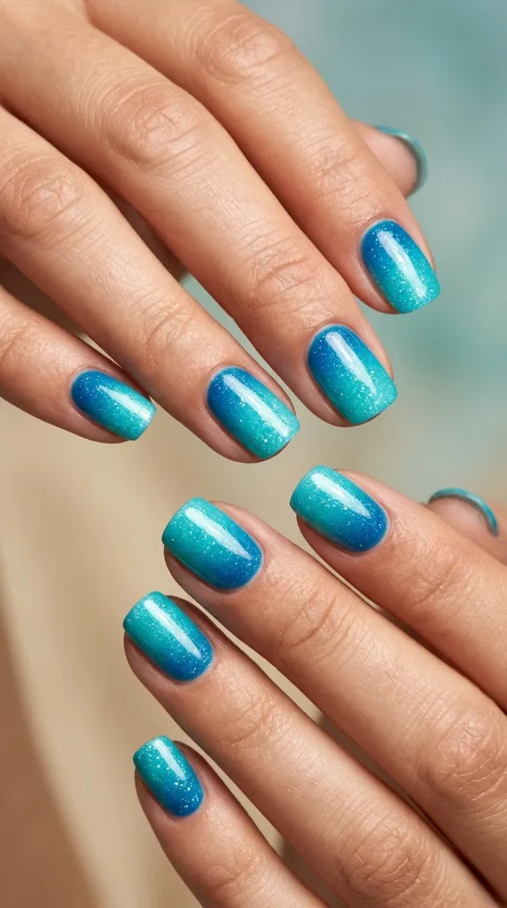 Ocean blue to turquoise beach ombre