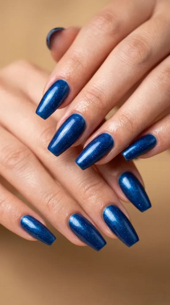 Ocean deep blue shimmer nails
