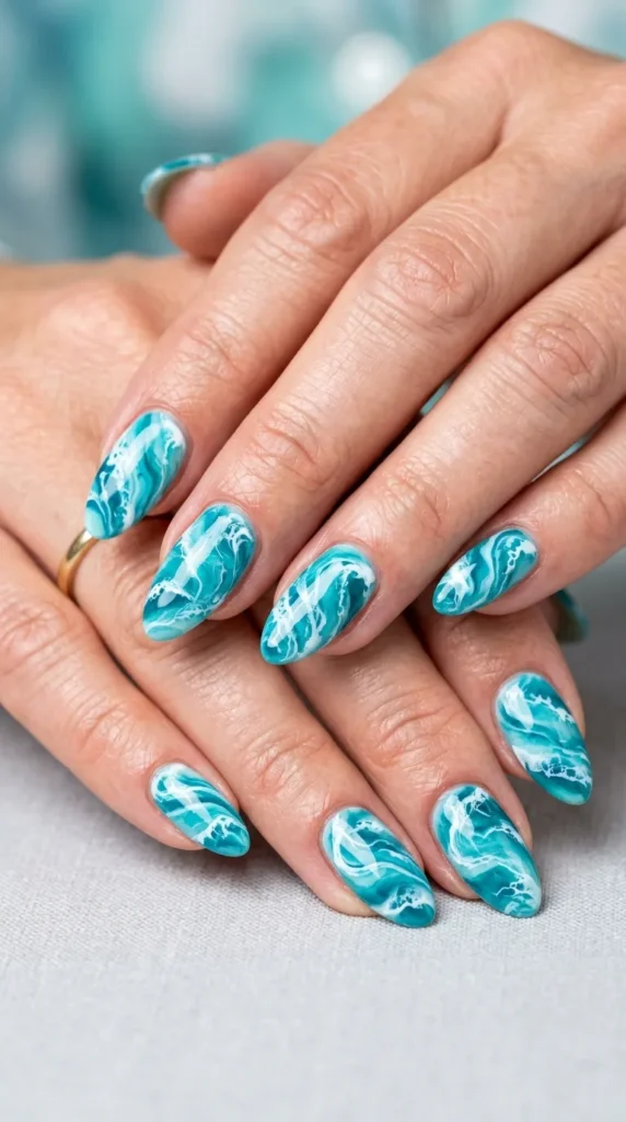 Ocean wave marble swirl in aqua, teal, and white