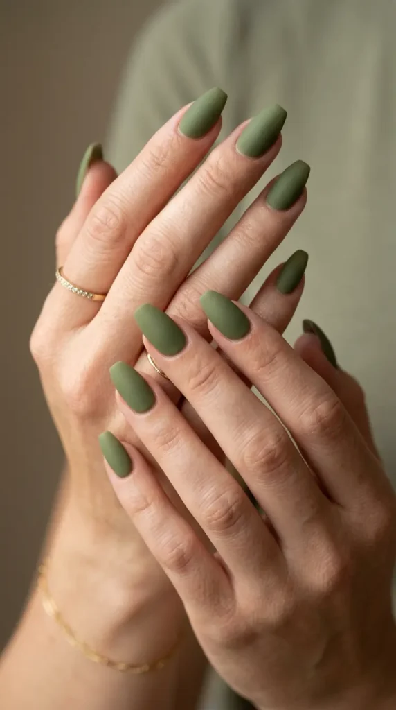 Olive Green Matte Acrylic Nails