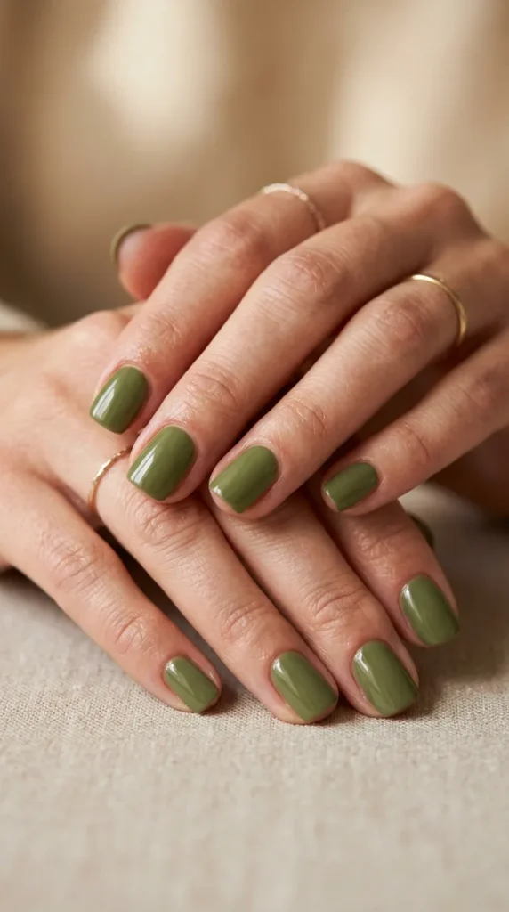 Olive Green Minimal Nails