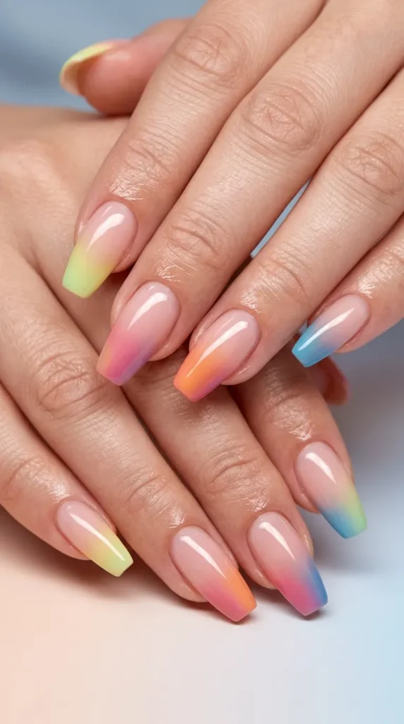 Ombre Rainbow French Manicure