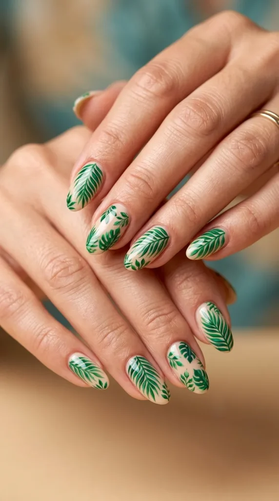 Palm leaf tropical nails
