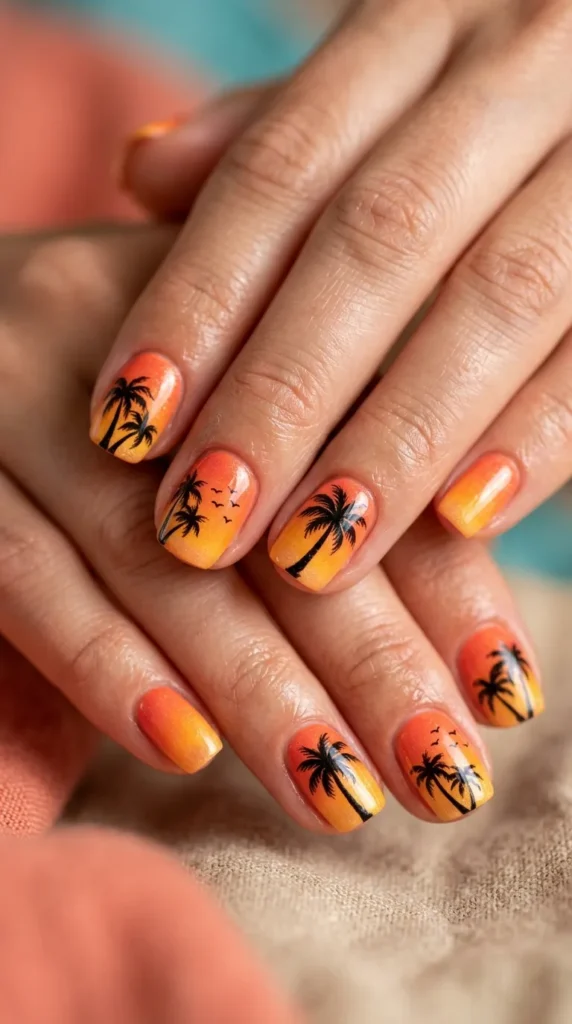 Palm Tree Silhouette Nails