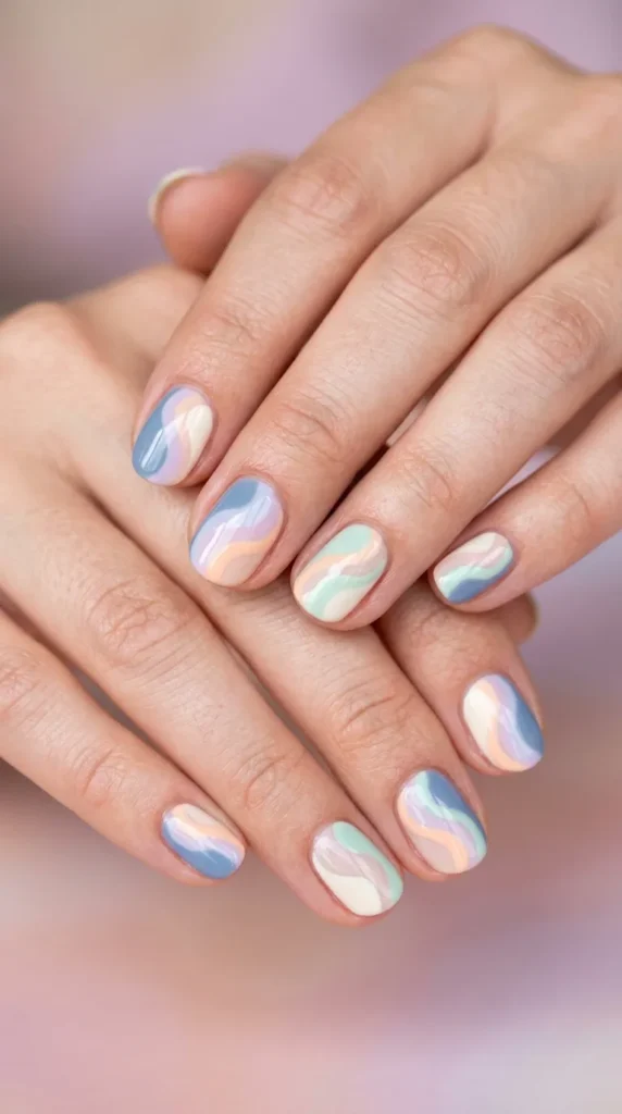 Pastel Abstract Wave Nails