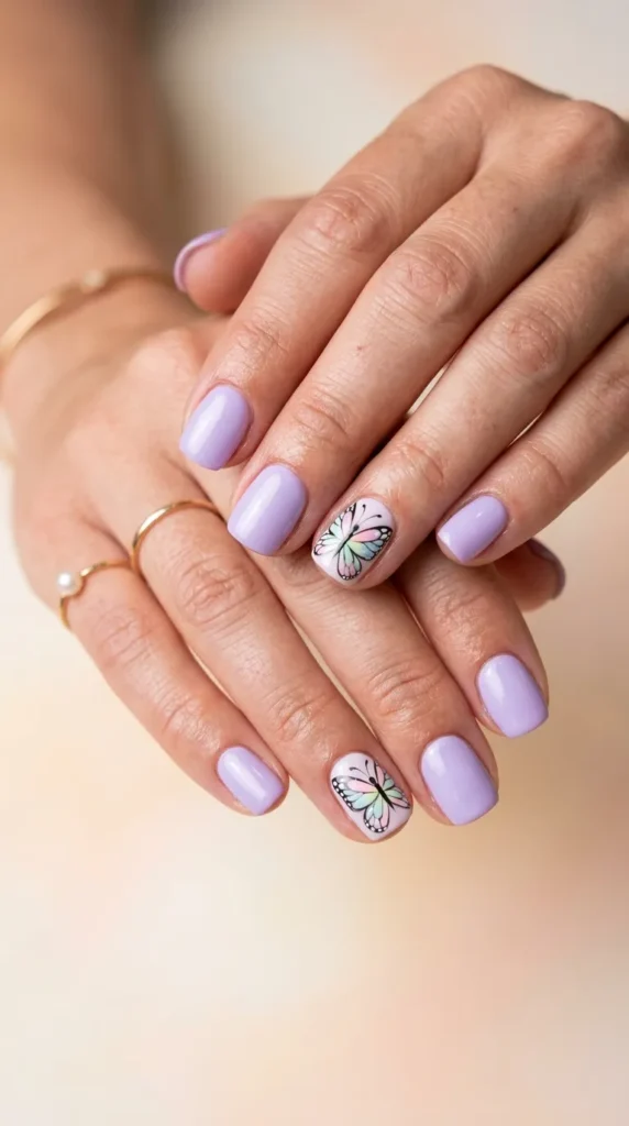 Pastel Butterfly Accent Nails