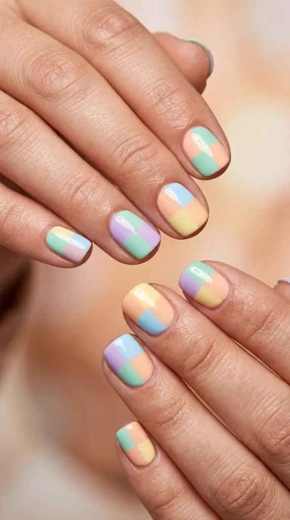 Pastel Checkerboard Nails