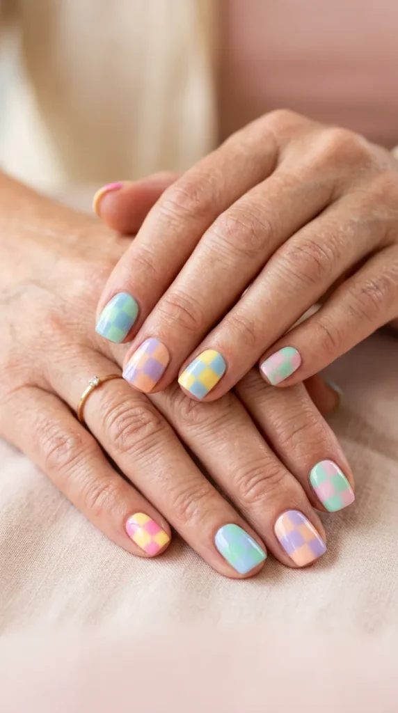 Pastel checkered nails