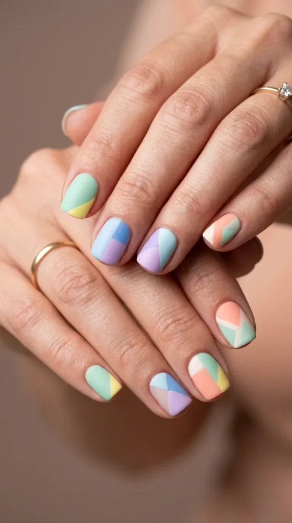 Pastel Color Block Nails