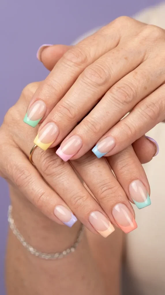 Pastel French Tip Square Nails