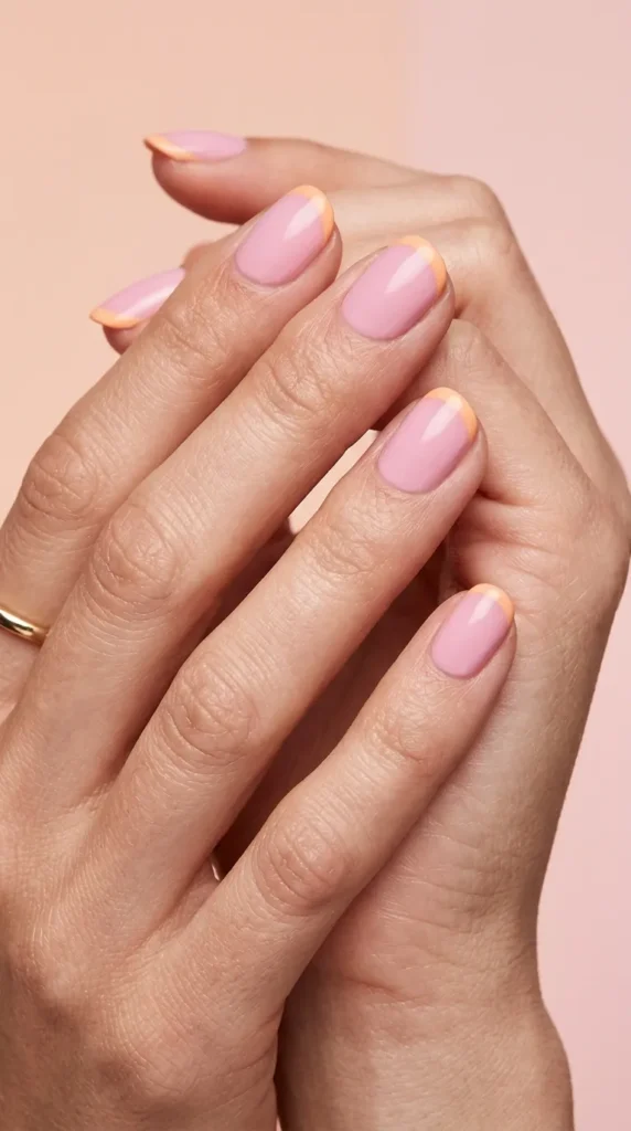 Pastel pink + orange French tips