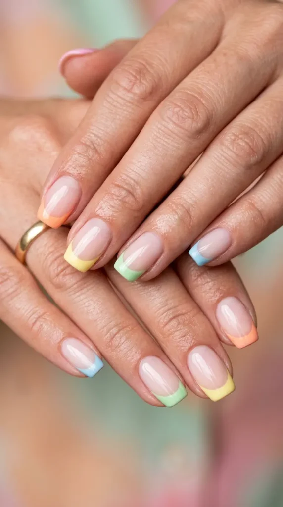 Pastel Rainbow French Nails