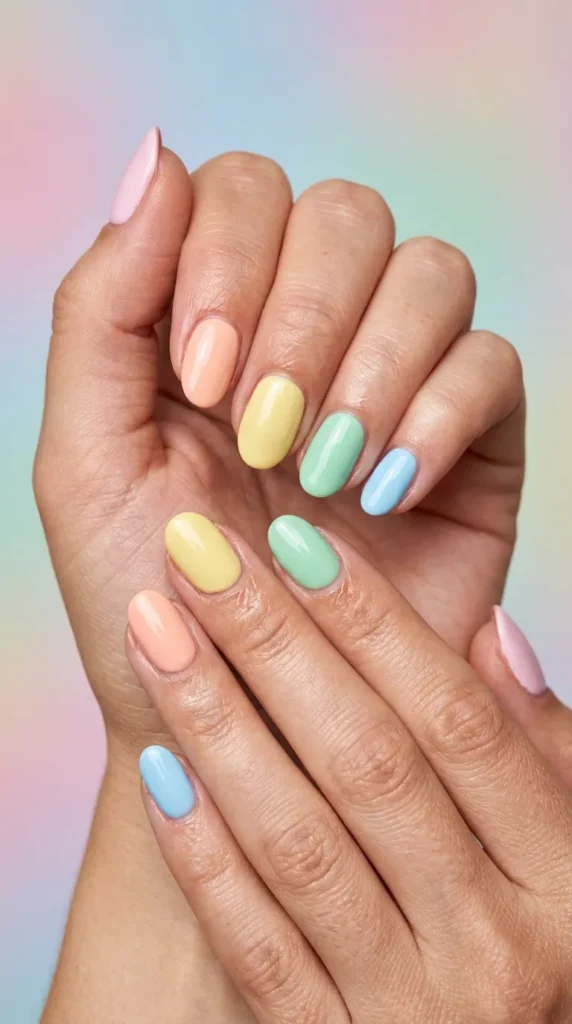 Pastel rainbow mixed color nails
