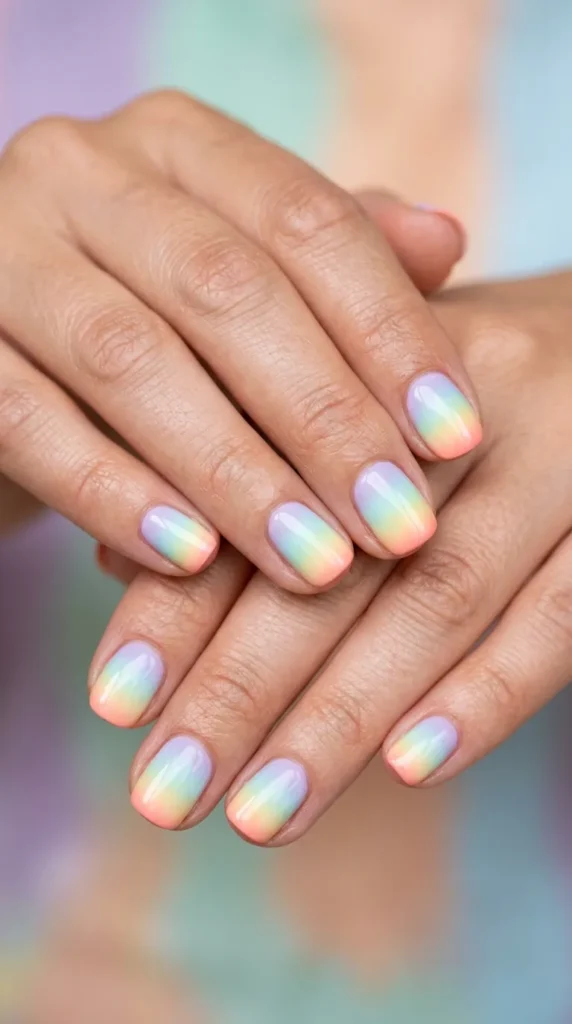 Pastel Rainbow Ombre Short Nails