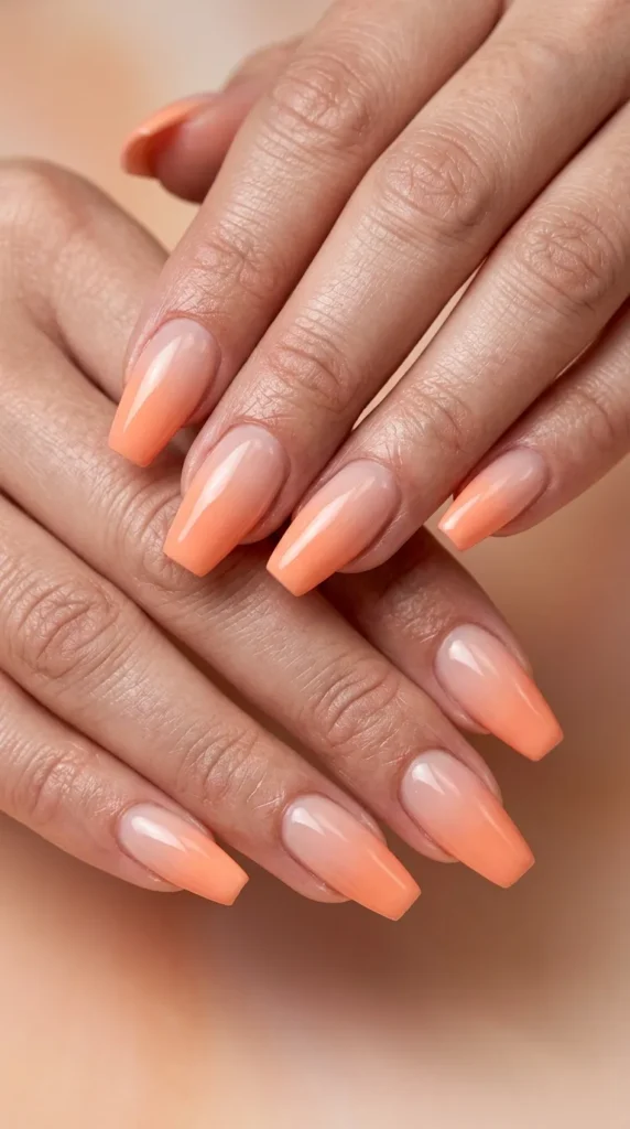 Peach ombré coffin nails