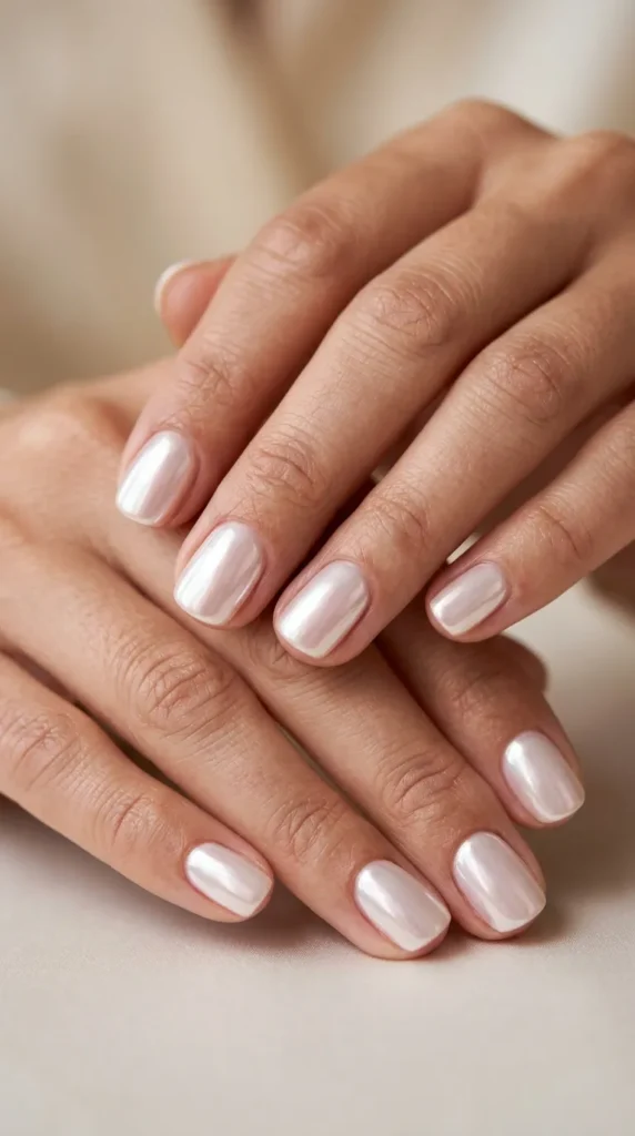 Pearl Chrome Minimalist Nails
