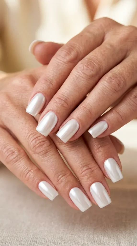 Pearl Chrome Square Nails