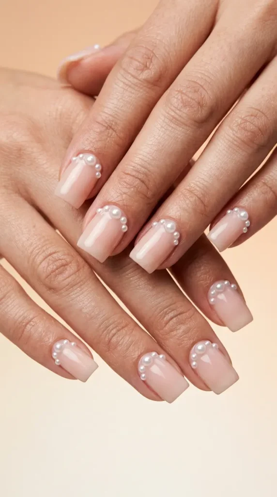 Pearl Embellished Square Nails